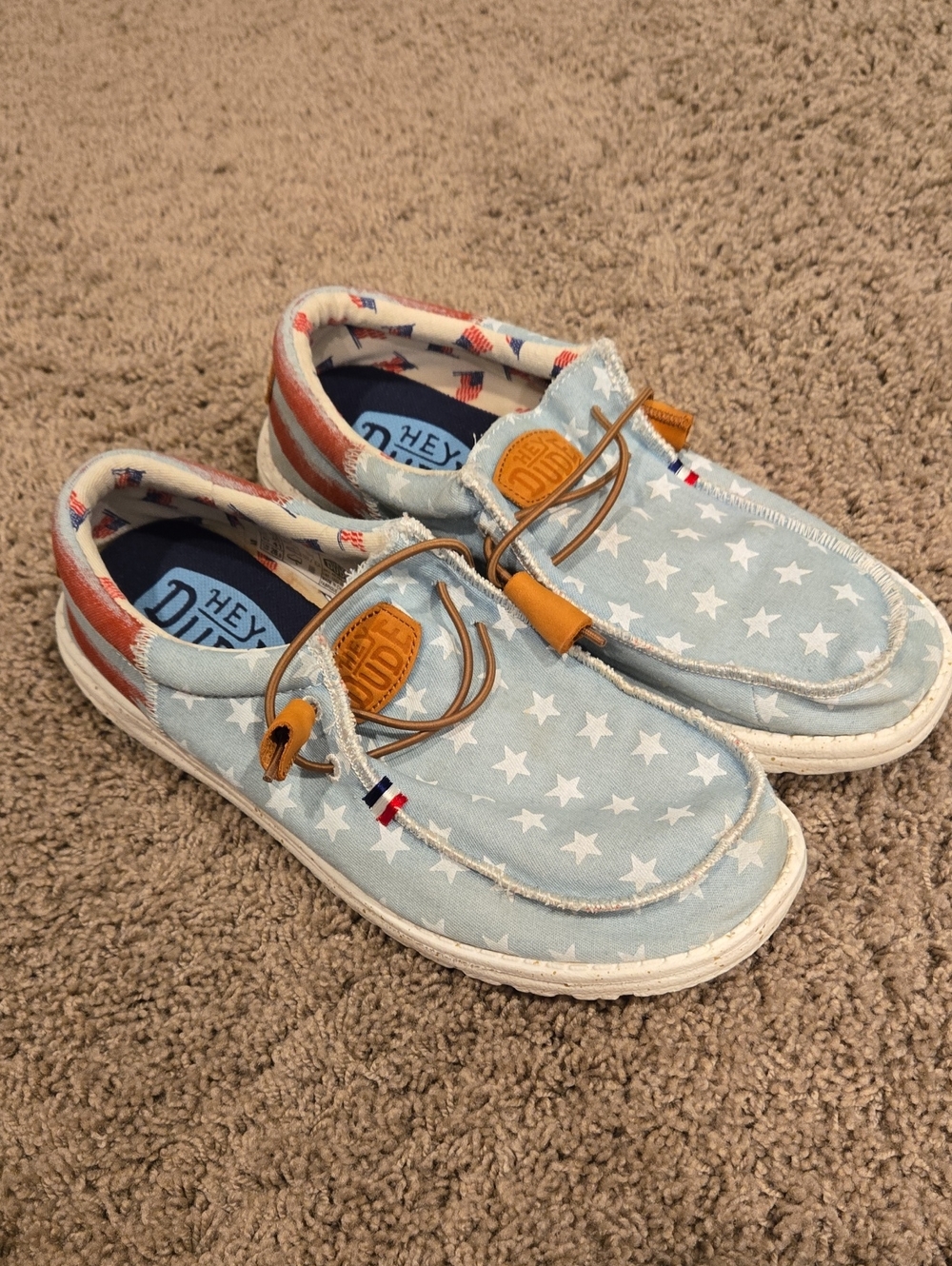 Hey Dude Wally Stars & Stripes Slip-On Shoes - Light Blue/Red/White